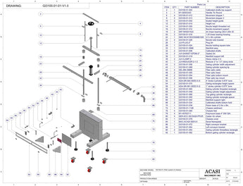 Automatic inline pressure overflow bottle filler machine, low viscosity, Assy GI3300-01-01-V1.0, by Acasi Machinery Inc.