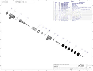 Automatic inline pressure overflow bottle filler machine, low viscosity, Assy NOF-0.250-01-01-V1.0, by Acasi Machinery Inc.