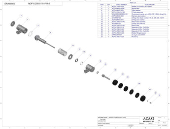 Automatic inline pressure overflow bottle filler machine, low viscosity, Assy NOF-0.250-01-01-V1.0, by Acasi Machinery Inc.