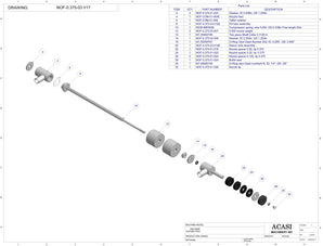 Automatic inline pressure overflow bottle filler machine, low viscosity, Assy NOF-0.375-03 V17, by Acasi Machinery Inc.
