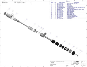 Automatic inline pressure overflow bottle filler machine, low viscosity, Assy NOF-0.500-01-01-V1.0, by Acasi Machinery Inc.