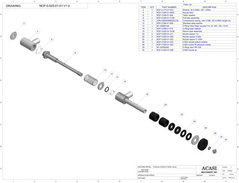 Automatic inline pressure overflow bottle filler machine, low viscosity, Assy NOF-0.625-01-01-V1.0, by Acasi Machinery Inc.
