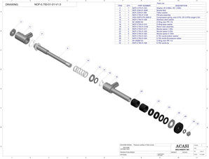 Automatic inline pressure overflow bottle filler machine, low viscosity, Assy NOF-0.750-01-01-V1.0, by Acasi Machinery Inc.