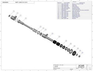 Automatic inline pressure overflow bottle filler machine, low viscosity, Assy NOF-1.250-01-01-V2.0, by Acasi Machinery Inc.