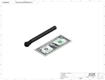 Automatic inline pressure overflow bottle filler machine, low viscosity, Component Gas spring (00483966) part 1, by Acasi Machinery Inc.