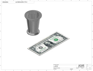 Automatic inline pressure overflow bottle filler machine, low viscosity, Component JUI-REDUCER-3 TO 2, by Acasi Machinery Inc.