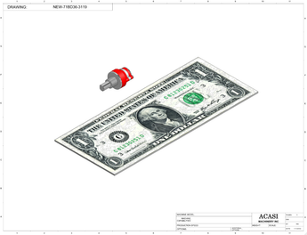 Automatic inline pressure overflow bottle filler machine, low viscosity, Component NEW-71BD36-3119, by Acasi Machinery Inc.