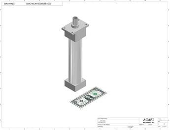 Automatic inline pressure overflow bottle filler machine, low viscosity, Component SMC-NCAY5EO006B1000, by Acasi Machinery Inc.