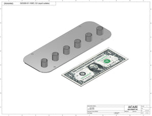 Automatic inline pressure overflow bottle filler machine, low viscosity, Part GI3300-01-100E-12, by Acasi Machinery Inc.