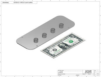 Automatic inline pressure overflow bottle filler machine, low viscosity, Part GI3300-01-100E-8, by Acasi Machinery Inc.