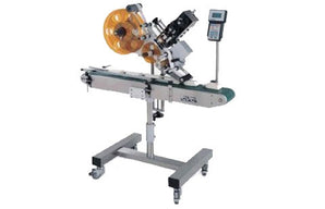 Automatic inline top labeler machine, model CVC 200, by Acasi Machinery Inc.
