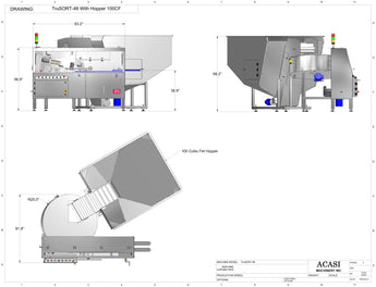 Automatic plastic and metal bottle unscrambler machine with 48 inches bowl, model - TruSort-48, 100 CF hopper dimensions, by Acasi Machinery Inc.