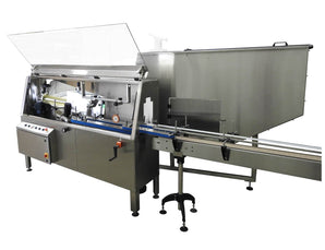 Automatic plastic and metal bottle unscrambler machine with 60 inches bowl, model - TruSort-60, by Acasi Machinery Inc., front and right view