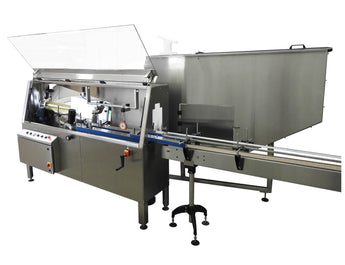 Automatic plastic and metal bottle unscrambler machine with 60 inches bowl, model - TruSort-60, by Acasi Machinery Inc., front and right view