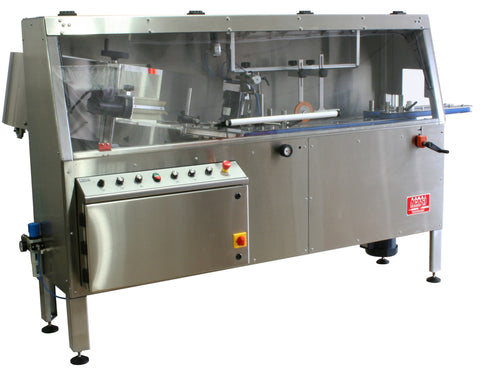 Automatic plastic and metal bottle unscrambler machine with Inverted cleaning and ionizing, model TruSort, by Acasi Machinery Inc., left and front view
