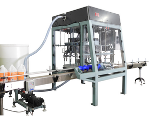 Automatic pressure overflow rotary filler  machine, model RF-48-18-BL, by Acasi Machinery Inc., front and left view