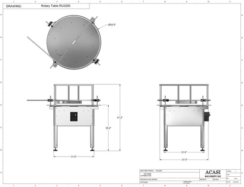 Automatic unscrambling rotary table, model RU3200 dimensions, by Acasi Machinery Inc.
