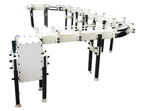Automatic variable speed power curve and custom chemical resistant conveyor, by Acasi Machinery Inc., detail mot