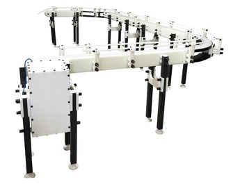 Automatic variable speed power curve and custom chemical resistant conveyor, by Acasi Machinery Inc., detail mot