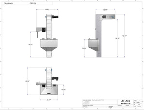 Cap feeder, model CF1100 dimensions, by Acasi Machinery Inc.