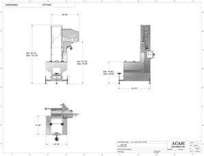 Cap feeder, model CF4300 dimensions, by Acasi Machinery Inc.