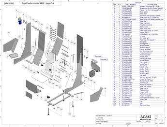 Waterfall cap feeder and sorter, model CF4400, Assy CF4400 (Hopper & Elevation Tunnel), by Acasi Machinery Inc.