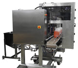 Automatic inline 8 gear pumps filler machine, individual filling volume and speed adjusment for each pump, high viscocity liquid products, model Trupump, by Acasi Machinery Inc., front view.