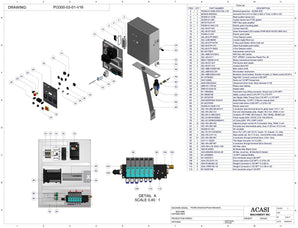 Automatic inline piston filler machine, high viscosity liquid products, Assy PI3300-03-V1.0, by Acasi Machinery Inc.