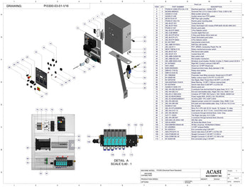 Automatic inline piston filler machine, high viscosity liquid products, Assy PI3300-03-V1.0, by Acasi Machinery Inc.
