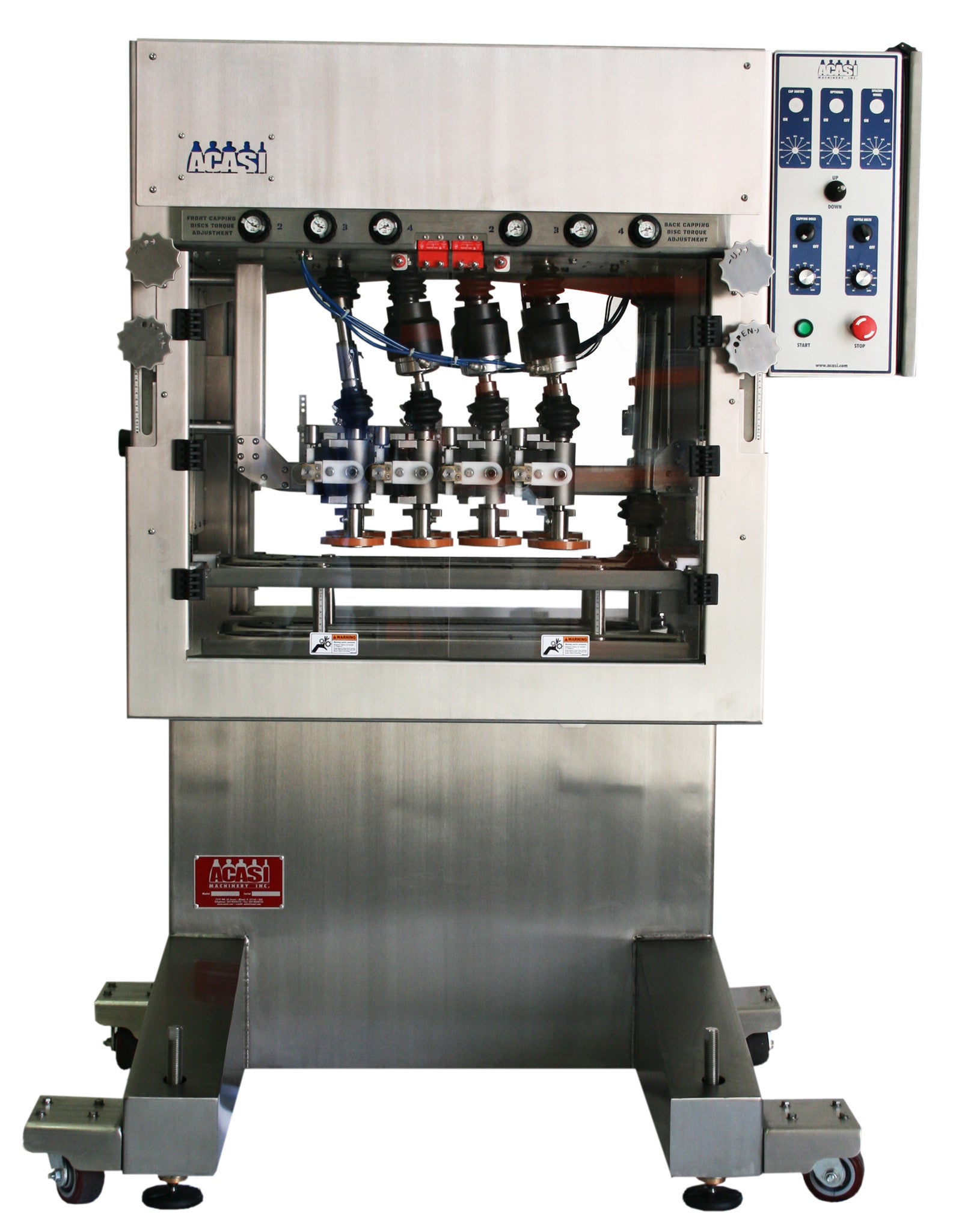 Automatic inline bottle cap tightener machine, model CAI, by Acasi  Machinery Inc.