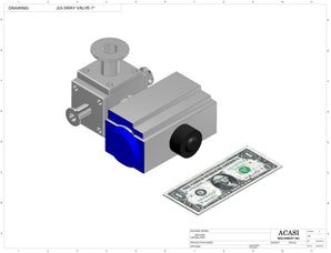 Automatic inline pressure overflow bottle filler machine, low viscosity, Component JUI-3WAY VALVE-1", by Acasi Machinery Inc.
