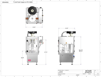 Single head puch bottle cappe Model PC1-8000-TC dimensions, by Acasi Machinery, Inc.