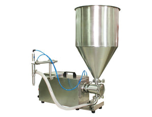 Semi automatic 1 gear pump filler machine, individual filling volume and speed adjusment, high viscocity liquid products, model TruPump 1S, by Acasi Machinery Inc., right and rear view