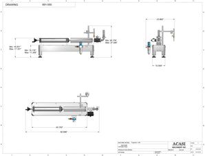 Semiautomatic inline 1 pistons filler machine pneumatic driven with independent adjustment for piston, model Trupiston 1-SH dimensions, by Acasi Machinery Inc.