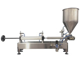 Semiautomatic inline 1 pistons filler machine pneumatic driven with independent adjustment for piston, model Trupiston 1SH, by Acasi Machinery Inc., front view.