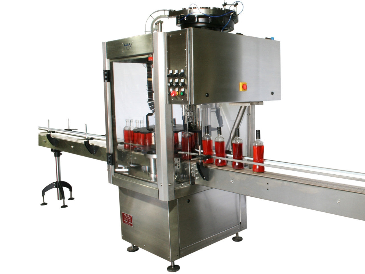 Single head ROPP bottle capper with vibratory feeder, model ROP1-VIB ...
