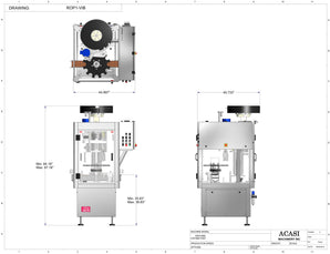 Single head ROPP bottle capper with vibratory feeder, model ROP1-VIB dimensions, by Acasi Machinery Inc.