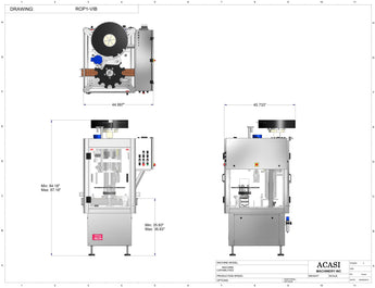 Single head ROPP bottle capper with vibratory feeder, model ROP1-VIB dimensions, by Acasi Machinery Inc.