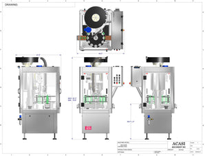 Single head chuck capper with vibratory type cap feeder, model PC1-JAW-VIB dimensions, by Acasi Machinery Inc.
