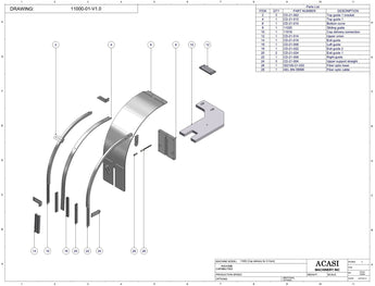 Stainless steel cap chute to feed various sizes of caps , model 11000, Assy 11000-01-V1.0, by Acasi Machinery Inc. 