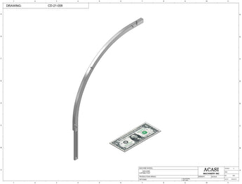 Stainless steel cap chute to feed various sizes of caps, model 11000, Part CD-21-008, by Acasi Machinery Inc.