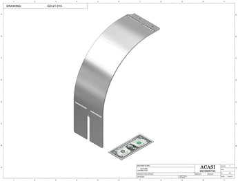 Stainless steel cap chute to feed various sizes of caps, model 11000, Part CD-21-010, by Acasi Machinery Inc.
