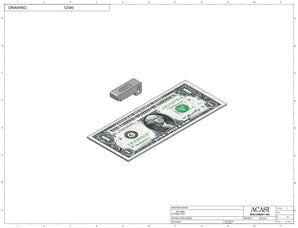 Stainless steel cap chute to feed various sizes of caps, model 13000, Part 12340, by Acasi Machinery Inc.