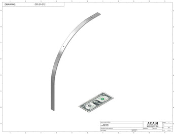 Stainless steel cap chute to feed various sizes of caps, model 11000, Part CD-21-012, by Acasi Machinery Inc.