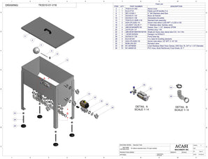 Automatic inline piston filler machine, high viscosity liquid products, Assy TK3010-01-V16, by Acasi Machinery Inc.
