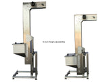 Variable speed floor level cap elevator, model 370-000, by Acasi Machinery Inc., left view.