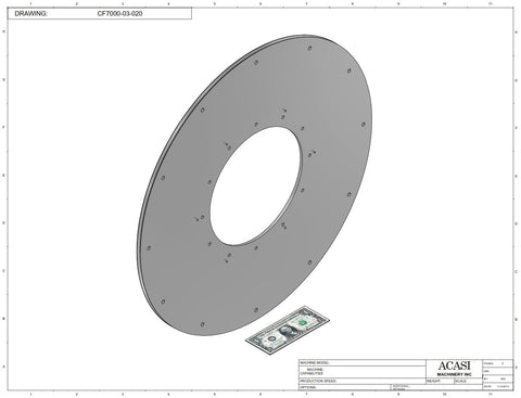 Vertical wheel cap feeder, model CF 7000, Part CF7000-03-020, by Acasi Machinery Inc.