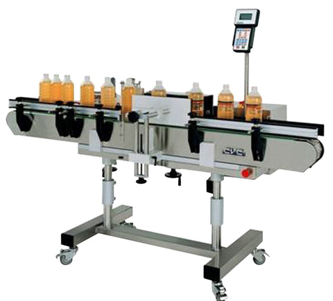 Vertical wrap around labeling system, model 300C, by Acasi Machinery Inc.