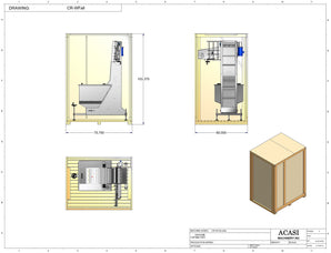 Cap feeder and sorter, type waterfall, model 800-000 crate dimensions, by Acasi Machinery Inc.